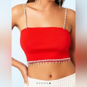 sweater knit rhinestone trim crop top